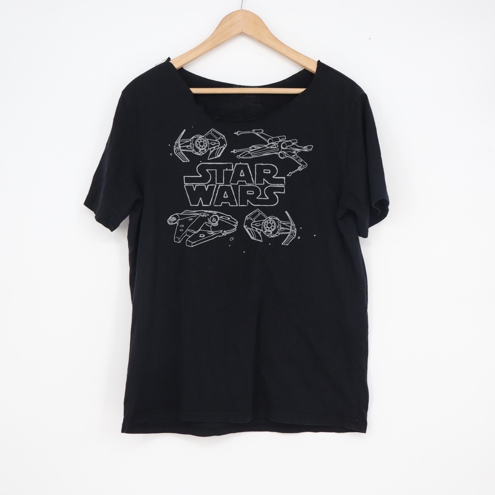 Star Wars Mad Engine Black Graphic T-Shirt Millennium Falcon X-Wing Mens Medium